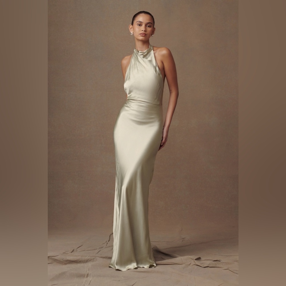 Meshki Esther dress satin size large color sage